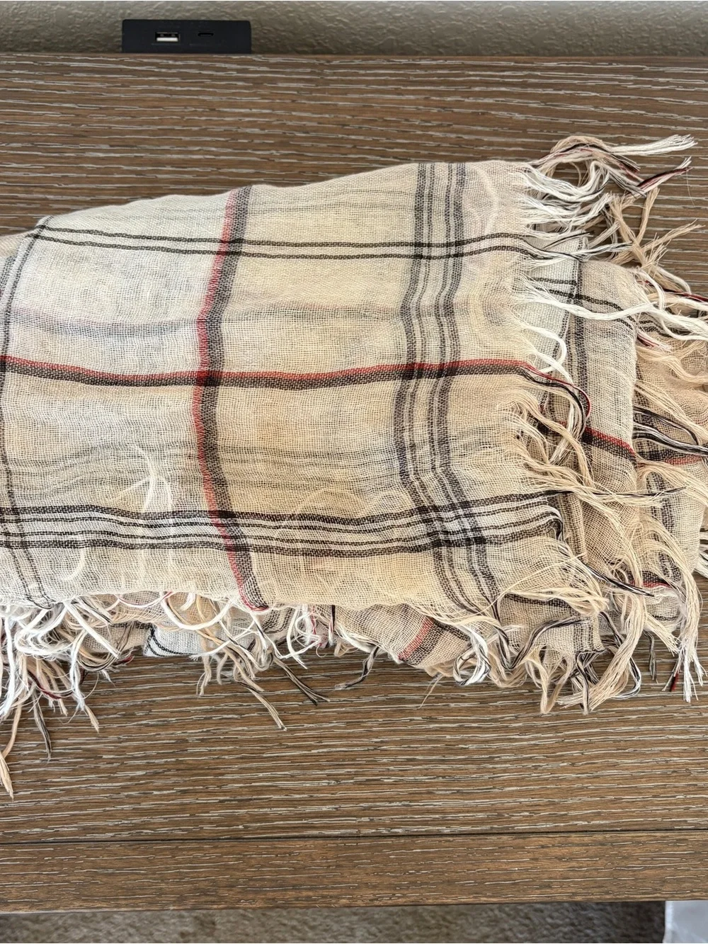 Oversized Sundance Neutral Plaid Fringe Scarf